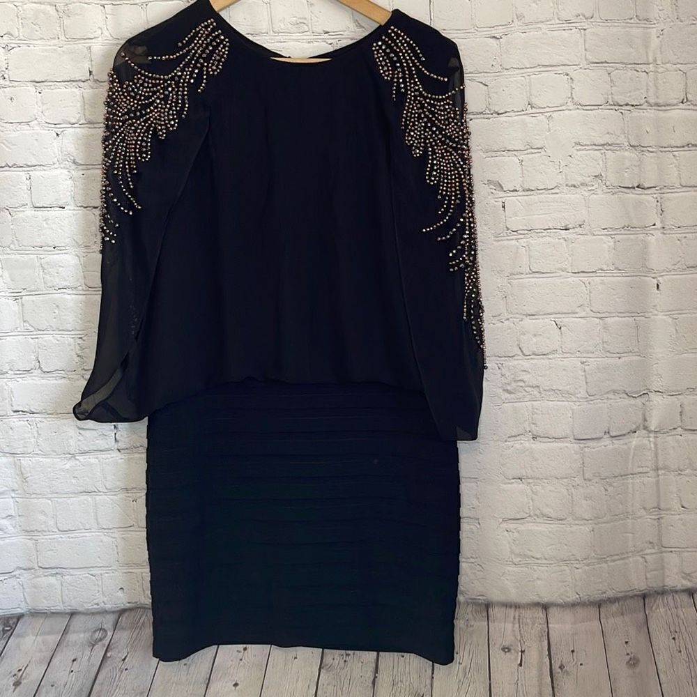 Betsy & Adam Women’s Black Beaded Cocktail Mini Dress‎ size 6P